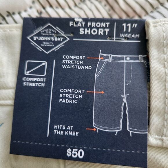 St. John's Bay Mens Flat Front Comfort Stretch Shorts Birch Sail Fish 46 Tall - Picture 7 of 7